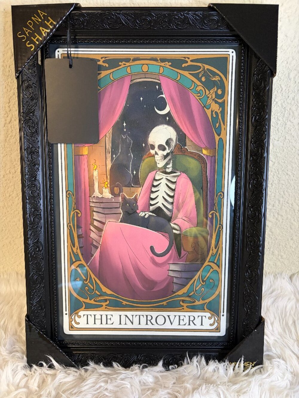 Sapna Shah The Introvert Skeleton Black Cat Tarot Framed Wall Art NWT